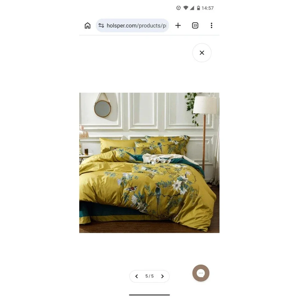 New Holsper Pillow Case Golden Birds Egyptian Cotton Satin Pair 20x37